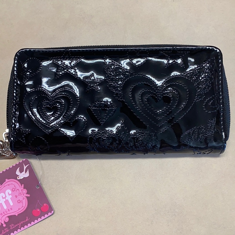 Fluff Black patent hearts & stars New zip wallet!